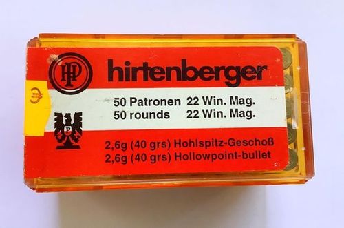 Caixa de 50 Munições Hirtenberger Cal.22wmr JHP 40gr.